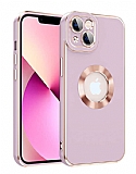 Eiroo Luxury Protection iPhone 14 Kamera Korumal Lila Silikon Klf