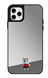iPhone 11 Pro Kedi Figrl Aynal Silver Rubber Klf