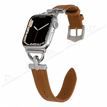 Apple Watch Kahverengi Metal Deri Kordon (40 mm)