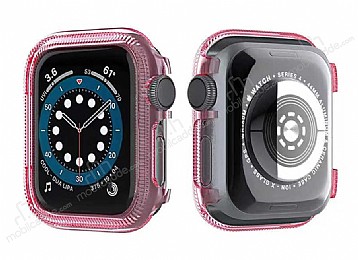 Apple Watch / Watch 2 / Watch 3 effaf Pembe Silikon Klf ve Ekran Koruyucu 42 mm