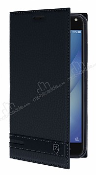 Asus Zenfone 4 Max ZC554KL Gizli Mknatsl Standl Siyah Deri Klf