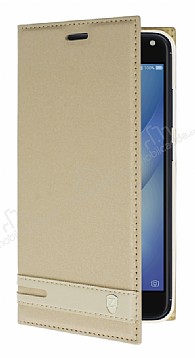 Asus Zenfone 4 Max ZC554KL Gizli Mknatsl Standl Gold Deri Klf