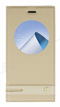 Asus ZenFone 4 ZE554KL Gizli Mknatsl Pencereli Gold Deri Klf
