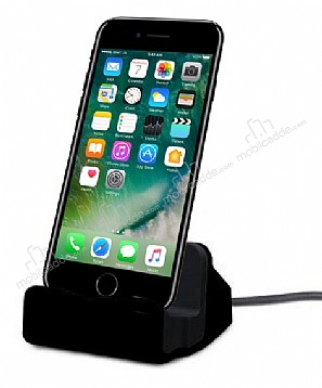Eiroo iPhone 7 / 8 Lightning Masast Dock Siyah arj Aleti