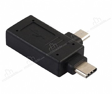 Eiroo Type-C ve Micro USB Siyah OTG Dntrc Adaptr