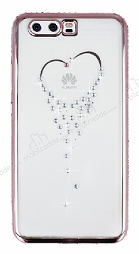 Dafoni Crystal Dream Huawei P10 Tal Kalp Rose Gold Kenarl Silikon Klf