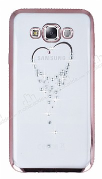 Dafoni Crystal Dream Samsung Galaxy E5 Tal Kalp Rose Gold Kenarl Silikon Klf