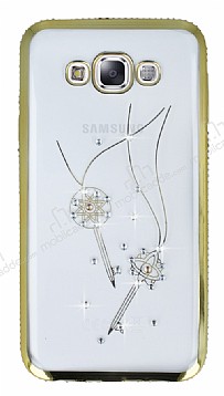Dafoni Crystal Dream Samsung Galaxy E7 Tal Kenarl Anahtar Gold Silikon Klf