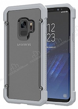 Dafoni Duro Samsung Galaxy S9 Ultra Koruma Silver Kenarl effaf Klf