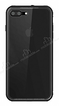 Dafoni Glass Shield iPhone 7 Plus / 8 Plus Siyah Silikon Kenarl Cam Klf