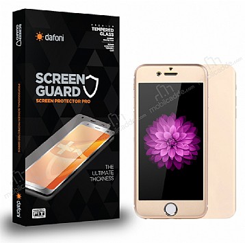 Dafoni iPhone 6 / 6S Tempered Glass Premium Gold n + Arka Metal Kavisli Ekran Koruyucu