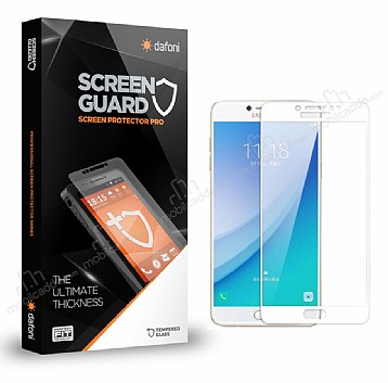 Dafoni Samsung Galaxy C5 Pro Tempered Glass Premium Full Beyaz Cam Ekran Koruyucu