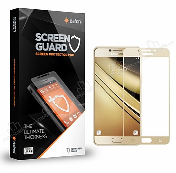 Dafoni Samsung Galaxy C7 Pro Tempered Glass Premium Full Gold Cam Ekran Koruyucu