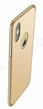 Dafoni Suede Fibre iPhone X / XS Tam Kenar Koruma Gold Rubber Klf