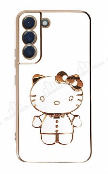 Eiroo Aynal Kitty Samsung Galaxy S22 5G Standl Beyaz Silikon Klf