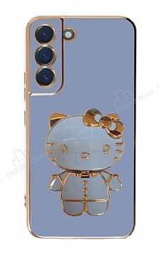 Eiroo Aynal Kitty Samsung Galaxy S22 Plus 5G Standl Mavi Silikon Klf
