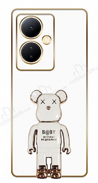 Eiroo Baby Bear vivo V29 Lite Standl Kamera Korumal Beyaz Silikon Klf
