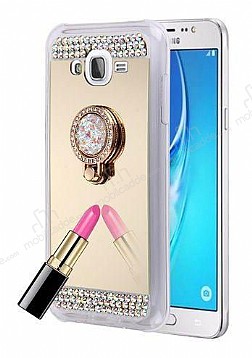Eiroo Bling Mirror Samsung Galaxy J7 Silikon Kenarl Aynal Gold Rubber Klf