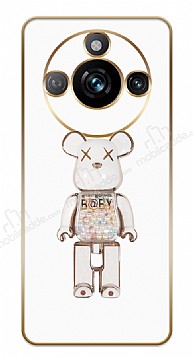 Eiroo Candy Bear Realme 11 Pro Standl Kamera Korumal Beyaz Silikon Klf