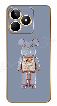 Eiroo Candy Bear Realme C53 Standl Kamera Korumal Mavi Silikon Klf