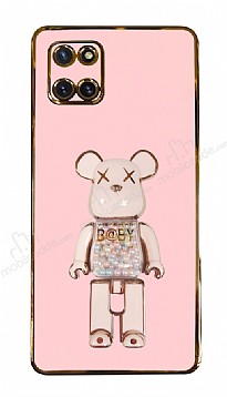 Eiroo Candy Bear Samsung Galaxy Note 10 Lite Standl Pembe Silikon Klf
