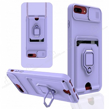 Eiroo Card Magnet iPhone 7 Plus / 8 Plus Kartlkl Mor Silikon Klf