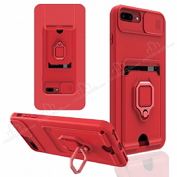 Eiroo Card Magnet iPhone 6 Plus / 6S Plus Kartlkl Krmz Silikon Klf