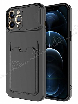 Eiroo Card-X iPhone 12 Pro Max Kamera Korumal Siyah Silikon Klf
