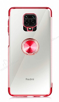 Eiroo Clear Ring Xiaomi Redmi Note 9 Pro Krmz Kenarl Silikon Klf