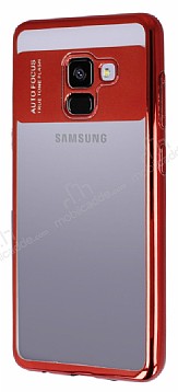 Eiroo Clear Thin Samsung Galaxy A8 2018 Krmz Kenarl effaf Silikon Klf