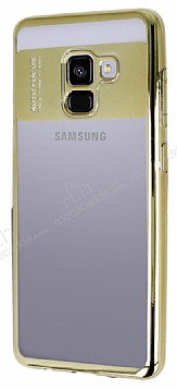 Eiroo Clear Thin Samsung Galaxy A8 2018 Gold Kenarl effaf Silikon Klf