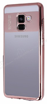 Eiroo Clear Thin Samsung Galaxy A8 Plus 2018 Rose Gold Kenarl effaf Silikon Klf