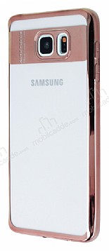 Eiroo Clear Thin Samsung Galaxy Note 5 Rose Gold Kenarl effaf Silikon Klf
