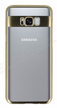 Eiroo Clear Thin Samsung Galaxy S8 Plus Gold Kenarl effaf Rubber Klf