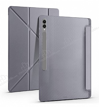 Eiroo Fold Samsung Galaxy Tab S9 / Tab S9 FE Kalemlikli Standl Gri Klf