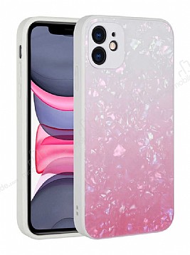 Eiroo Glitter Marble iPhone 11 Mermer Desenli Beyaz Silikon Klf