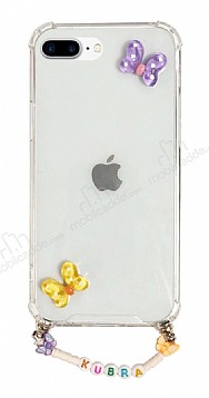 Eiroo Gummy iPhone 7 Plus / 8 Plus Mor Kelebekli Kiiye zel simli effaf Ultra Koruma Klf