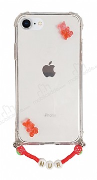 Eiroo Gummy iPhone 7 / 8 Krmz Ayckl Kiiye zel simli effaf Ultra Koruma Klf