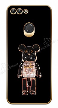 Eiroo Huawei P Smart 2018 Lite Candy Bear Standl Siyah Silikon Klf