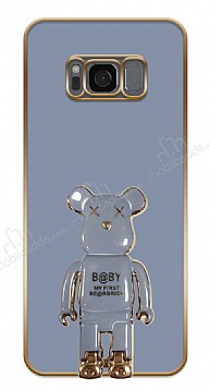 Eiroo Samsung Galaxy S8 Baby Bear Standl Mavi Silikon Klf