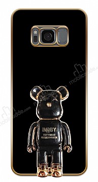 Eiroo Samsung Galaxy S8 Plus Baby Bear Standl Siyah Silikon Klf