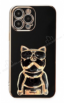 Eiroo iPhone 12 Pro Bulldog Standl Siyah Silikon Klf