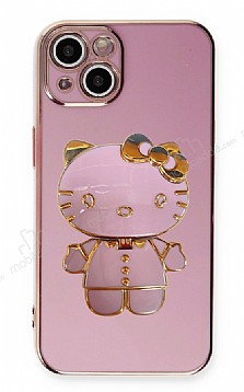 Eiroo iPhone 14 Aynal Kitty Standl Mor Silikon Klf