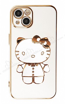 Eiroo iPhone 14 Plus Aynal Kitty Standl Beyaz Silikon Klf