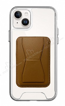Eiroo iPhone 14 Plus Kahverengi Kartlkl Standl Ultra Koruma Klf