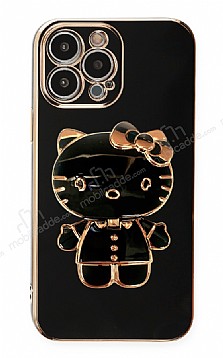 Eiroo iPhone 14 Pro Aynal Kitty Standl Siyah Silikon Klf