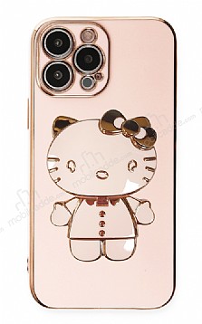 Eiroo iPhone 14 Pro Aynal Kitty Standl Pembe Silikon Klf
