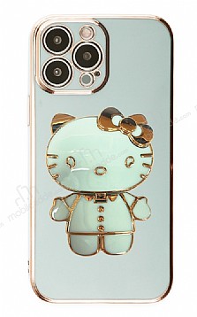 Eiroo iPhone 14 Pro Max Aynal Kitty Standl Yeil Silikon Klf