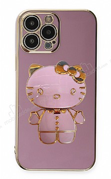 Eiroo iPhone 14 Pro Max Aynal Kitty Standl Mor Silikon Klf