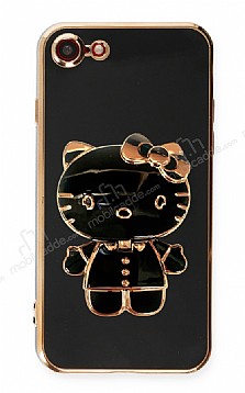 Eiroo iPhone 7 / 8 Aynal Kitty Standl Siyah Silikon Klf